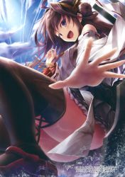 Rule 34 | 10s, 1girl, absurdres, black skirt, black thighhighs, brown hair, detached sleeves, high heels, highres, japanese clothes, kantai collection, kongou (kancolle), long hair, looking at viewer, open mouth, pleated skirt, skirt, solo, suien, thighhighs