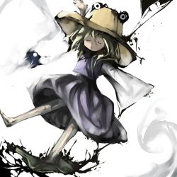 Rule 34 | 1girl, barefoot, cusui, closed eyes, female focus, hat, moriya suwako, outstretched arms, solo, spread arms, touhou, wide sleeves