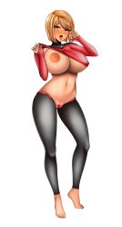 Rule 34 | 1girl, absurdres, ahegao, areola slip, blonde hair, blush, bob cut, breasts, censored, cleft of venus, clothes lift, feet, fellatio gesture, flashing, gloves, highres, large breasts, latex, leggings, light space love (game), looking at viewer, maebari, nipple slip, nipples, pants, partially visible vulva, pussy, pzpana, revealing clothes, science fiction, shirt, shirt lift, spandex, teasing, tight clothes, tight pants, tight shirt, tongue, tongue out, transparent background, underboob, uniform