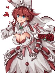 Rule 34 | 1girl, ahoge, aqua eyes, belt, bracelet, breasts, breasts out, bridal veil, cleavage, cleavage cutout, clothing cutout, clover, cohina, dress, earrings, elphelt valentine, flower, four-leaf clover, guilty gear, guilty gear xrd, hair between eyes, hairband, highres, jewelry, large breasts, pink hair, red flower, red rose, rose, short hair, solo, spiked bracelet, spiked hairband, spikes, tongue, tongue out, veil, wedding dress, white dress