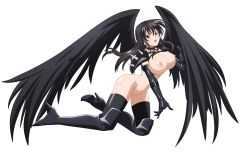 Rule 34 | absurdres, black wings, boots, breasts, collar, elbow gloves, functionally nude, gloves, high heel boots, high heels, high school dxd, highres, kneeling, nipples, nude filter, raynare, spiked shoulder pads, thighhighs, third-party edit, wings