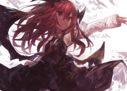 Rule 34 | 1girl, absurdres, bat wings, black dress, dress, head wings, highres, kaamin (mariarose753), koakuma, long hair, multiple wings, necktie, one-hour drawing challenge, red eyes, red hair, red necktie, shirt, simple background, solo, touhou, white background, white shirt, wings