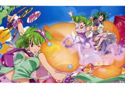 Rule 34 | :p, absurdres, ahoge, apron, bow, breasts, cleavage, dress, full body, green hair, hair bow, highres, macross, macross frontier, macross frontier: sayonara no tsubasa, navel, necktie, one eye closed, open mouth, ranka lee, red eyes, short hair, tongue, tongue out, wink, wrist cuffs