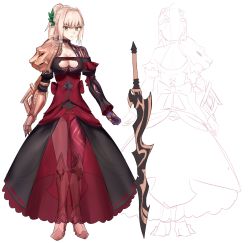 Rule 34 | 10s, 1girl, aestus estus, alternate costume, alternate hairstyle, armor, asymmetrical clothes, black dress, black gloves, blonde hair, braid, breasts, character sheet, cleavage, cleavage cutout, closed mouth, clothing cutout, collarbone, corset, crown braid, dress, elbow pads, eyes visible through hair, fate/extra, fate (series), french braid, gauntlets, gloves, hair between eyes, hair intakes, head wreath, high ponytail, highres, holding, holding sword, holding weapon, large breasts, light particles, light rays, long dress, long hair, long sleeves, looking at viewer, looking away, looking down, multiple views, nero claudius (fate), nero claudius (fate) (all), nero claudius (fate/extra), pauldrons, petals, ponytail, red dress, rose petals, ryairyai, serious, shoulder armor, sidelocks, single gauntlet, single pauldron, sitting, sketch, sword, turnaround, v-shaped eyebrows, v-shaped eyes, weapon, yellow eyes