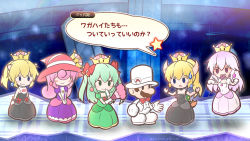 Rule 34 | 1boy, 5girls, blonde hair, bow, bow (paper mario), bowsette, bowsette jr., bowtie, check translation, collar, colored tongue, crown, curly hair, dress, facial hair, fake screenshot, frilled dress, frilled gloves, frills, gameplay mechanics, ghost, ghost pose, gloves, green hair, hair bow, hair over eyes, hand fan, hat, jewelry, long hair, luigi&#039;s mansion, mario, mario (series), mario (tuxedo), multiple girls, mustache, new super mario bros. u deluxe, nintendo, open mouth, paper mario, paper mario: the thousand year door, paper mario 64, parody, personification, pink hair, ponytail, princess king boo, purple tongue, sharp teeth, smile, spiked collar, spikes, star (symbol), striped clothes, striped headwear, style parody, super crown, super mario odyssey, sweatdrop, teeth, tongue, tongue out, top hat, translated, translation request, twintails, vivian (paper mario), white dress, white gloves, white hair, witch hat, yurume atsushi