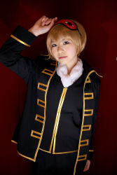 Rule 34 | blonde hair, cosplay, eyemask, gintama, highres, katou mari, okita sougo, photo (medium), uniform