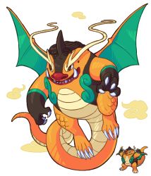 Rule 34 | arms up, claws, creatures (company), dragonite, emererre, fangs, flying, full body, fusion, game freak, gen 1 pokemon, gen 5 pokemon, nintendo, no humans, open mouth, pignite, pixel art, pixelated, pokemon, pokemon (creature), scales