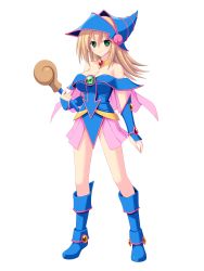 Rule 34 | 1girl, absurdres, bare shoulders, blonde hair, boots, breasts, cleavage, dark magician girl, full body, green eyes, hat, hexagram, highres, large breasts, looking at viewer, pinky-snow, sakurai ronoyuki, short hair, smile, solo, standing, transparent background, white background, wizard hat, yu-gi-oh!