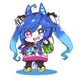 Rule 34 | :d, @ @, ahoge, animal ears, black pantyhose, blue eyes, blue hair, blush, boots, chibi, colored shadow, commentary request, full body, hair between eyes, heterochromia, horse ears, horse girl, horse tail, jacket, long hair, long sleeves, looking at viewer, multicolored hair, nozo (hitomiz), open mouth, pantyhose, pink eyes, puffy long sleeves, puffy sleeves, shadow, sharp teeth, short eyebrows, smile, solo, standing, stuffed animal, stuffed rabbit, stuffed toy, tail, teeth, thick eyebrows, twin turbo (umamusume), twintails, two-tone hair, umamusume, v-shaped eyebrows, very long hair, white background, white jacket, yellow footwear