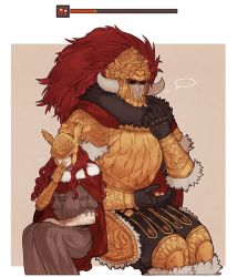 Rule 34 | 1boy, 1girl, armor, brother and sister, cape, covered eyes, donar0217, dress, eating, elden ring, family, gameplay mechanics, gold armor, helmet, long hair, malenia blade of miquella, mechanical arms, prosthesis, prosthetic arm, prosthetic leg, red cape, red hair, siblings, simple background, single mechanical arm, starscourge radahn, very long hair, weapon, winged helmet