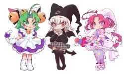 Rule 34 | 3girls, ahoge, animal ears, animal hands, animal hat, back bow, bag, bat wings, bell, blush, bow, braid, cat ears, cat hat, cat tail, chibi, closed mouth, covered mouth, dejiko, demon tail, di gi charat, dress, earrings, footwear bow, frills, gloves, green eyes, green hair, hair bell, hair bow, hair ornament, hat, hexagram, highres, holding, holding phone, holding wand, isosceless, jester cap, jewelry, long hair, long sleeves, magical girl, maid, mayura, medium dress, medium hair, multiple girls, nakahara komugi, nurse cap, nurse witch komugi-chan, open mouth, parted bangs, patterned legwear, paw gloves, paw shoes, phone, pink hair, plaid, plaid skirt, pleated skirt, puffy short sleeves, puffy sleeves, purple eyes, rabbit ears, red eyes, short sleeves, short twintails, skirt, smile, star (symbol), tail, tail bow, tail ornament, thighhighs, twintails, ukagaka, wand, white hair, wings, zettai ryouiki