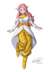 Rule 34 | 10s, 1girl, bare shoulders, boots, chronoa, colored skin, dated, dragon ball, dragon ball heroes, dragon ball xenoverse, earrings, female focus, full body, jewelry, karoine, long hair, pink skin, pointy ears, smile, supreme kai of time
