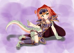 Rule 34 | 1girl, armor, blush, breasts, cape, claws, cleavage, dragon girl, dragon tail, fins, granberia, head fins, highres, mon-musu quest!, monster girl, red hair, reptile girl, short hair, solo, tail, yellow eyes