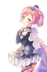 Rule 34 | 10s, 1girl, absurdres, bluebell candy, blush, braid, earrings, elbow gloves, flower, gloves, green eyes, hand on own chest, hat, highres, jewelry, lily of the valley, mahou shoujo ikusei keikaku, pink hair, smile, solo, zof (kinokoruru)