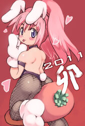 Rule 34 | 1girl, 2011, ass, carrot, chinese zodiac, heart, looking at viewer, new year, rabbit ears, simple background, solo, tagme, tongue, tongue out, year of the rabbit, yu 3