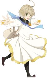 Rule 34 | 1boy, ahoge, blonde hair, child, commentary, dress, english commentary, fingernails, full body, hair between eyes, highres, laphicet (tales), male focus, official art, open mouth, palms, pantyhose, sailor collar, shoes, solo, tales of (series), tales of asteria, tales of berseria, white dress