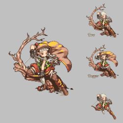 Rule 34 | 1girl, arrow (projectile), boots, bow (weapon), cloak, dragon&#039;s crown, drawing bow, elf (dragon&#039;s crown), female focus, gloves, holding, holding bow (weapon), holding weapon, hood, knife, lowres, moyasiwhite, multiple views, pixel art, plant, pointy ears, thigh boots, thighhighs, vanillaware, variations, weapon