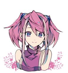 Rule 34 | 1girl, blue eyes, closed mouth, cropped torso, hair between eyes, hair ornament, highres, hiiragi yuzu, long hair, looking at viewer, pink hair, pink shirt, shirt, simple background, sketch, sleeveless, sleeveless shirt, smile, solo, tasutekete, thank you, twintails, upper body, white background, yu-gi-oh!, yu-gi-oh! arc-v