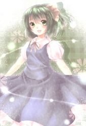 Rule 34 | 1girl, :d, absurdres, bad id, bad pixiv id, daiyousei, dress, female focus, green eyes, green hair, highres, kotonoman, light particles, long hair, matching hair/eyes, open mouth, ribbon, side ponytail, smile, solo, touhou