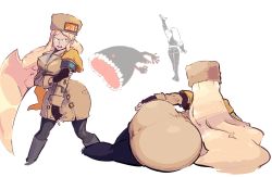 Rule 34 | 1girl, arc system works, ass, blonde hair, blue eyes, boots, breasts, coat, gloves, guilty gear, guilty gear strive, hat, large breasts, long hair, millia rage, plow (witch parfait)