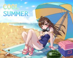 Rule 34 | 1girl, 2018, ahoge, arm support, armlet, bad id, bad pixiv id, bare legs, bare shoulders, beach, blue bow, blue one-piece swimsuit, blue sky, body writing, bottle, bow, breasts, brown eyes, brown hair, character name, cloud, cup, d.va (overwatch), dated, day, drink, drinking, drinking glass, drinking straw, english text, eyelashes, facepaint, facial mark, fingernails, floating hair, food, footwear bow, fruit, full body, glint, hair between eyes, hair ornament, hairclip, hand up, headphones, headphones around neck, high heels, highres, holding, holding cup, holding drinking glass, ice block, jewelry, knees up, legs, lemonade, letter, long fingernails, long hair, looking at viewer, medium breasts, message in a bottle, nail polish, ocean, one-piece swimsuit, outdoors, overwatch, overwatch 1, pink bow, pink legwear, pink nails, pink ribbon, pinky out, ribbon, sand, shell, sitting, sky, solo, strapless, strapless one-piece swimsuit, strappy heels, swimsuit, tacco (tikeworld), toeless legwear, toenail polish, toenails, toes, water, watermelon, whisker markings, wind, wrist ribbon