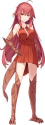 Rule 34 | 1girl, artist request, bare shoulders, breasts, dress, full body, hair between eyes, hand on own hip, large breasts, long hair, monster girl, monster musume no iru nichijou, monster musume no iru nichijou online, official art, pointy ears, red dress, red eyes, red hair, reptile girl, sala (monster musume), scales, slit pupils, solo, strapless, strapless dress, thighhighs, transparent background, zettai ryouiki
