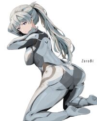 Rule 34 | 1girl, absurdres, alternate hairstyle, ass, bodysuit, breasts, firefly (ar-26710) (honkai: star rail), firefly (honkai: star rail), grey hair, highres, honkai: star rail, honkai (series), long hair, looking at viewer, medium breasts, official alternate costume, pilot suit, ponytail, solo, two-tone eyes, white bodysuit, zerobi56