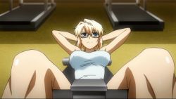 Rule 34 | 1girl, animated, animated gif, blonde hair, breasts, exercising, freezing (series), glasses, large breasts, long hair, pov, satellizer el bridget, sit-up, solo, spread legs, sweat