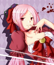 Rule 34 | 00s, 1girl, alternate costume, alternate hairstyle, bad id, bad pixiv id, breasts, charlotte (pandora hearts), choker, cleavage, dress, flower, formal, hair ribbon, heart, large breasts, lotti, miki souya, mikisouya, nail polish, pandora hearts, pink hair, pink nails, red eyes, ribbon, rose, solo