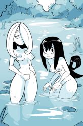 Rule 34 | 10s, 2girls, asui tsuyu, boku no hero academia, breasts, cellix1, herny, little witch academia, multiple girls, nipples, nude, pond, sucy manbavaran, tagme