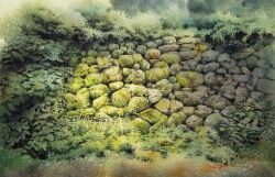Rule 34 | grass, highres, leaf, moss, no humans, original, painting (medium), pile, plant, shimizu megumi (m acquerello), still life, traditional media, watercolor (medium), weeds