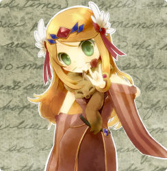 Rule 34 | 1girl, \n/, animal, animal around neck, aura (a440), bangle, blonde hair, blush, bow, bracelet, closed mouth, commentary request, contrapposto, cowboy shot, detached sleeves, dress, flower, flower in mouth, fox, green eyes, hair bow, jewelry, long hair, looking at viewer, mouth hold, professor (ragnarok online), ragnarok online, red bow, red dress, red flower, red sleeves, sleeveless, sleeveless dress, smile, solo, swept bangs