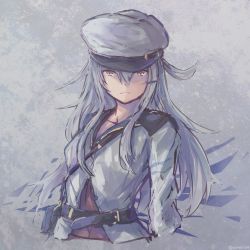 Rule 34 | 1girl, breasts, closed mouth, facial scar, gangut (kancolle), gradient background, grey hair, hair between eyes, hair ornament, hairclip, hat, jacket, kantai collection, long sleeves, looking at viewer, medium breasts, military, military hat, military uniform, naval uniform, one-hour drawing challenge, orange eyes, red shirt, scar, scar on cheek, scar on face, shirt, solo, twitter username, uniform, white jacket, yomi (yomi14 pyaon)