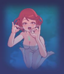 Rule 34 | 1girl, breasts, fellatio gesture, female focus, handjob gesture, hanging breasts, kneeling, lowres, nintendo, nipples, nude, open mouth, partially submerged, pixel art, pyra (xenoblade), red hair, short hair, solo, wannabepixels, water, xenoblade chronicles (series), xenoblade chronicles 2, xenoblade chronicles (series), xenoblade chronicles 2