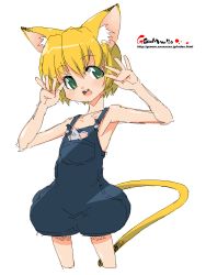 Rule 34 | animal ears, armpits, blonde hair, cat ears, cat tail, green eyes, mouse (animal), oekaki, onija tarou, short hair, solo, tail