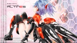 Rule 34 | 10s, altines, busou shinki, elbow gloves, gloves, glowing, highres, panties, purple hair, r0g0b0, red eyes, sitting, solo, thighhighs, twintails, underwear, zoom layer