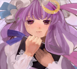 Rule 34 | 1girl, bad id, bad pixiv id, book, close-up, crescent, crescent hair ornament, female focus, hair ornament, lips, patchouli knowledge, solo, tears, touhou, umishima senbon