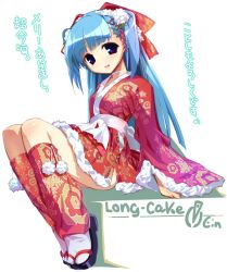 Rule 34 | blue hair, ein (artist), ein (long cake), japanese clothes, kimono, kimono skirt, lolita fashion, long hair, okobo, purple eyes, sandals, tabi, wa lolita