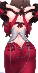 Rule 34 | 1girl, absurdres, ass, backboob, black choker, breasts, brown hair, butt crack, chain, choker, corset, dimples of venus, dorothea arnault, fire emblem, fire emblem: three houses, frilled sleeves, frills, from behind, highres, large breasts, long hair, lukari, median furrow, nintendo, solo, white background