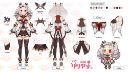 Rule 34 | 1girl, back, back bow, bare shoulders, bat hair ornament, bat wings, belt, black dress, blush, bow, breasts, brown thighhighs, character name, character sheet, chibi, cleavage, commentary, concept art, cross-section, detached sleeves, dress, drill hair, english commentary, english text, fangs, from behind, from side, full body, gem, hair ornament, heterochromia, large breasts, liliana vampaia, long hair, long sleeves, looking at viewer, miniskirt, myholo tv, navel, official art, parted bangs, red bow, red eyes, red neckwear, red ribbon, red scarf, ribbon, scarf, second-party source, shoulder blades, sideboob, silver hair, simple background, skin fangs, skirt, sleeveless, sleeveless dress, smile, solo, standing, straight-on, thighhighs, twin drills, twintails, virtual youtuber, white dress, white footwear, wings, x-ray, xfate, yellow eyes, zettai ryouiki