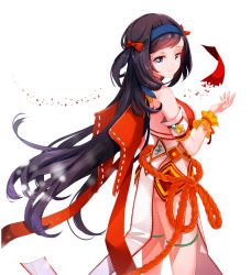 Rule 34 | 1girl, black hair, blade &amp; soul, blue eyes, from behind, hairband, loincloth, long hair, looking back, no panties, rope, simple background, smile, solo, thigh strap, two side up, white background, wristband