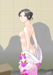 Rule 34 | 1girl, absurdres, highres, japanese clothes, kimono, nude, onsen, original, undressing, yukata