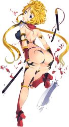 Rule 34 | 1girl, artist request, ass, blonde hair, breasts, broken, broken weapon, from behind, full body, ishigakiyama (oshiro project), long hair, looking at viewer, looking back, medium breasts, official art, open mouth, oshiro project:re, oshiro project:re, purple eyes, solo, tachibana yuu, torn clothes, transparent background, very long hair, weapon