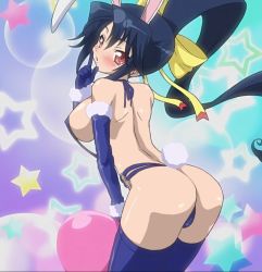 Rule 34 | 00s, 1girl, animal ears, ass, blue hair, blush, breasts, rabbit ears, colorful, covered erect nipples, elbow gloves, gloves, large breasts, long hair, magician&#039;s academy, non-web source, ponytail, red eyes, sideboob, slingshot swimsuit, solo, star (symbol), swimsuit, thighhighs, third-party edit, very long hair