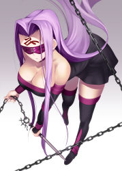 Rule 34 | 1girl, absurdres, bare shoulders, black dress, black footwear, black thighhighs, blindfold, boots, breasts, chain, cleavage, collar, detached sleeves, dress, facial mark, fate/stay night, fate (series), forehead mark, full body, hair intakes, highres, holding, holding weapon, large breasts, long hair, machimura komori, md5 mismatch, medusa (fate), medusa (rider) (fate), nameless dagger (fate), parted lips, purple hair, resolution mismatch, short dress, solo, source smaller, strapless, strapless dress, thigh boots, thighhighs, very long hair, weapon, zettai ryouiki