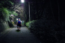 Rule 34 | 1boy, cirno, cosplay, cosplay photo, dark, lamppost, male focus, night, outdoors, photo (medium), retaining wall, road, solo, street, touhou, tree, what, wings, you gonna get raped