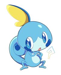 Rule 34 | ?, artsy-rc, commentary, creatures (company), english commentary, full body, game freak, gen 8 pokemon, hand on own chin, highres, nintendo, no humans, open mouth, pokemon, pokemon (creature), simple background, sobble, solo, white background