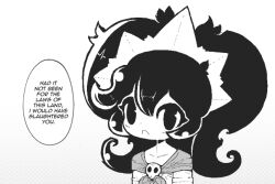 Rule 34 | 1girl, ashley (warioware), big hair, commentary, english commentary, english text, greyscale, hairband, inawon, long hair, looking at viewer, monochrome, neckerchief, nintendo, skull brooch, solo, twintails, upper body, warioware, white background