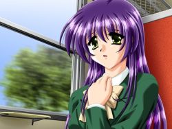 Rule 34 | 1girl, long hair, open mouth, purple hair, sitting, tottemo pheromone, tsunashima erika