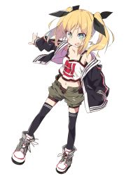 Rule 34 | + +, 1girl, :d, absurdres, amaryllis gumi, bare shoulders, black jacket, black ribbon, black shorts, black thighhighs, blonde hair, blush stickers, boots, breasts, brown shirt, camisole, cross-laced footwear, fang, full body, hair between eyes, hair ribbon, hand in pocket, highres, jacket, kotohara hinari, lace-up boots, long hair, long sleeves, looking at viewer, navel, off shoulder, open clothes, open jacket, open mouth, puffy long sleeves, puffy sleeves, ribbon, shirt, short shorts, shorts, shorts under shorts, sidelocks, simple background, small breasts, smile, solo, tama (tama-s), thighhighs, transparent background, twintails, virtual youtuber, white background, white camisole, white footwear